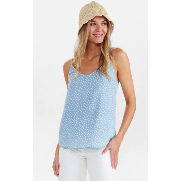 Ann Taylor Loft Blue Sleeveless Lightweight Casual Tiny Bird Print Top Blouse - Picture 4 of 9